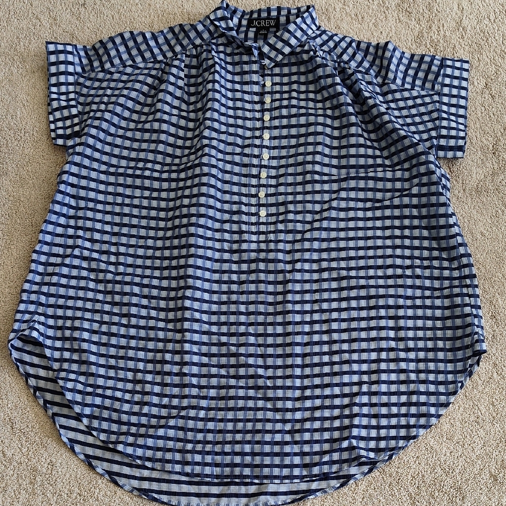 J. Crew Crinkled Tunic Beach Shirt Dress Gingham